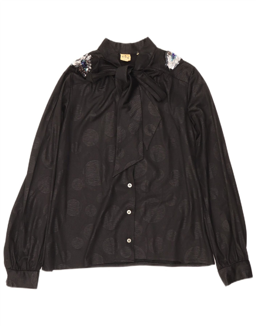 Vintage Womens Front Tie Shirt Blouse IT 46 Large Black Polka Dot