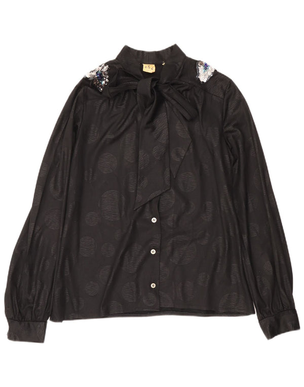 Vintage Womens Front Tie Shirt Blouse IT 46 Large Black Polka Dot
