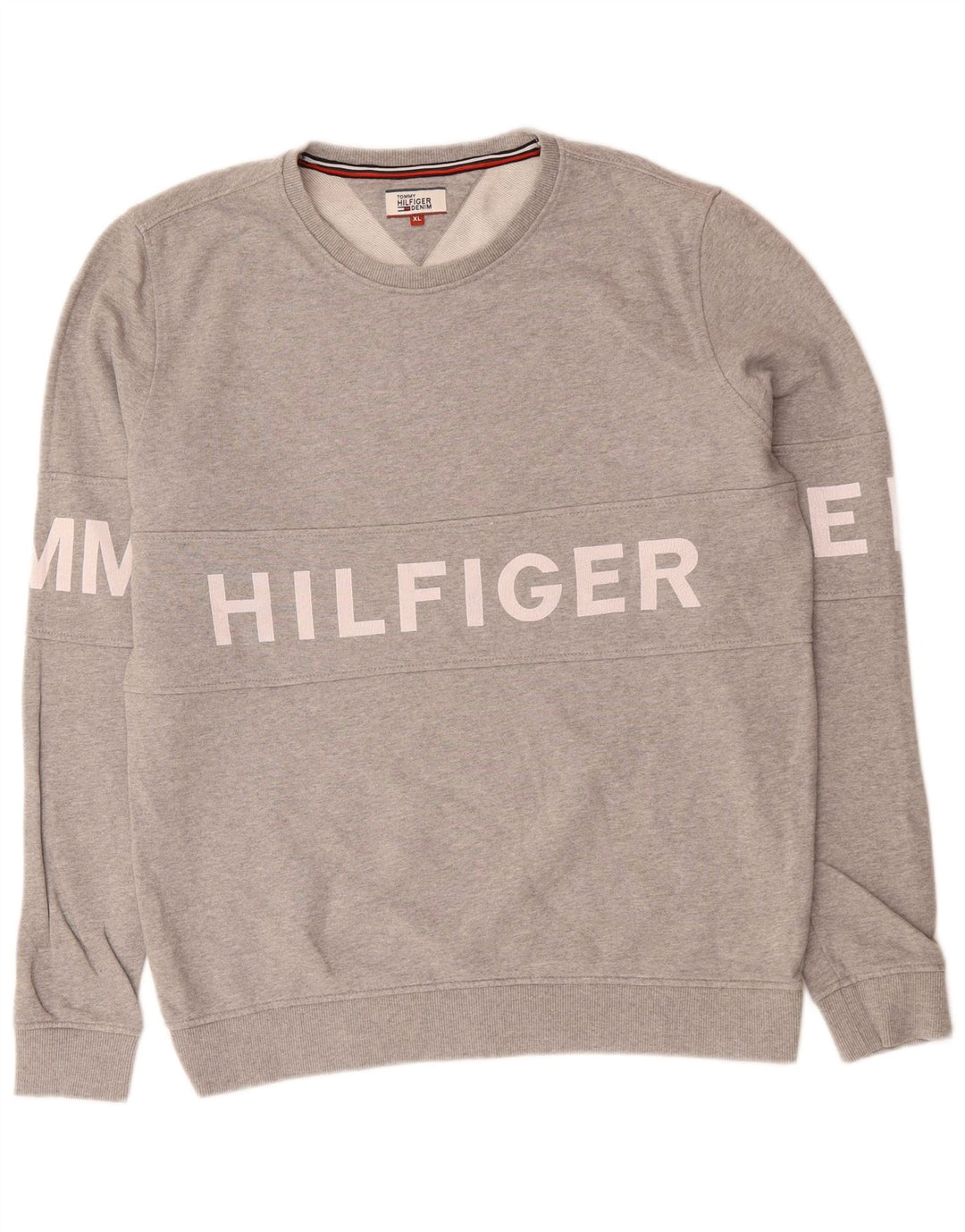 TOMMY HILFIGER Mens Graphic Sweatshirt Jumper XL Grey Cotton