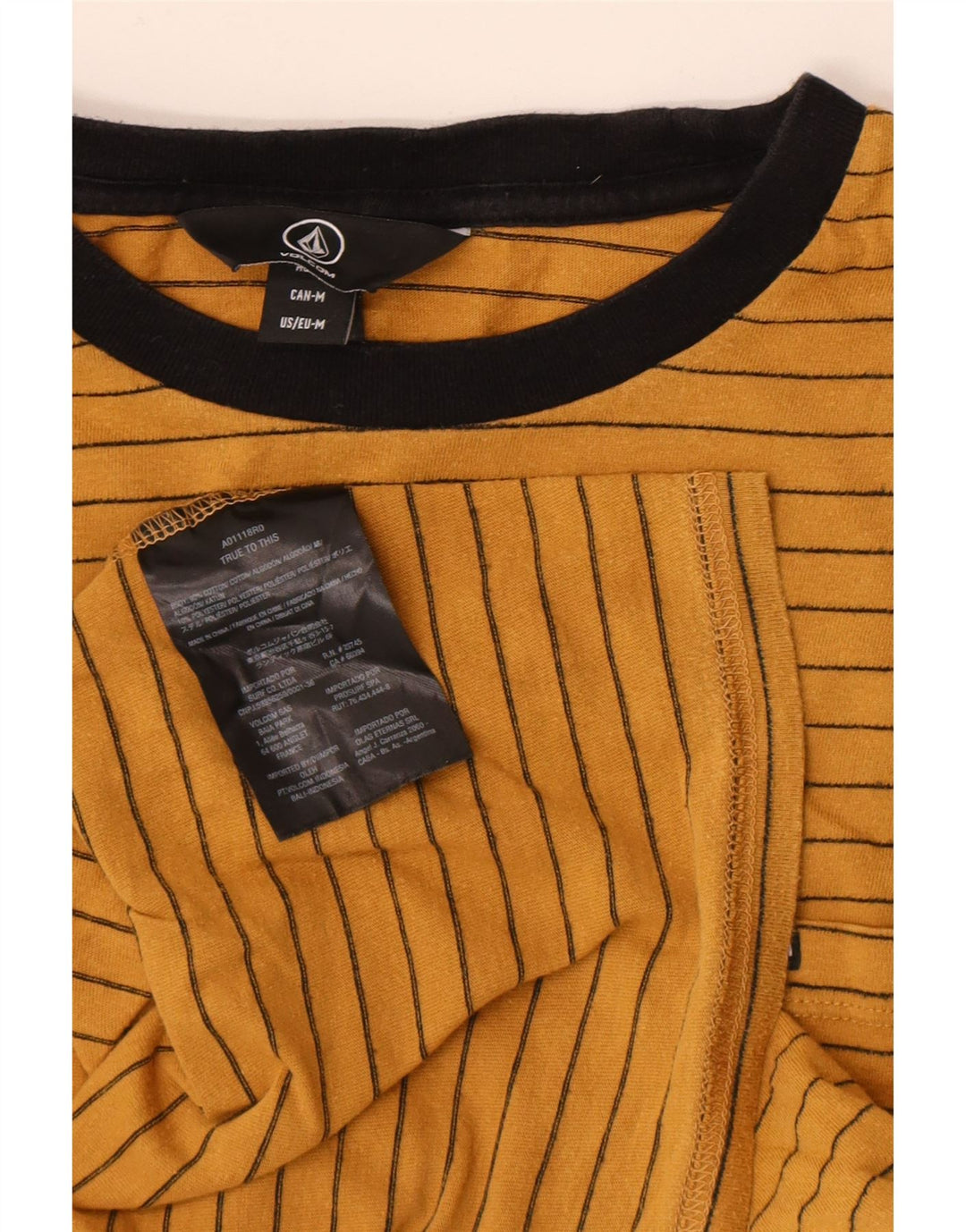 Volcom Mens T-Shirt Top Medium Yellow Striped Cotton