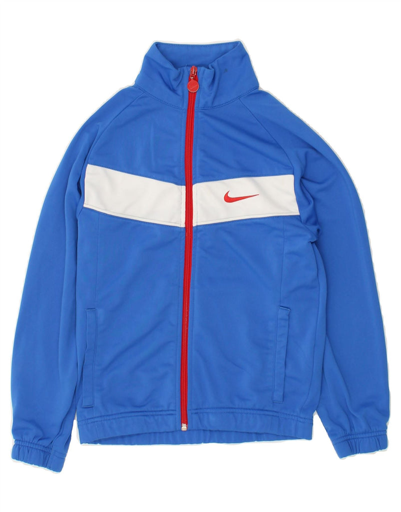 NIKE Boys Tracksuit Top Jacket 8-9 Years Small  Blue Colourblock Polyester | Vintage Nike | Thrift | Second-Hand Nike | Used Clothing | Messina Hembry 