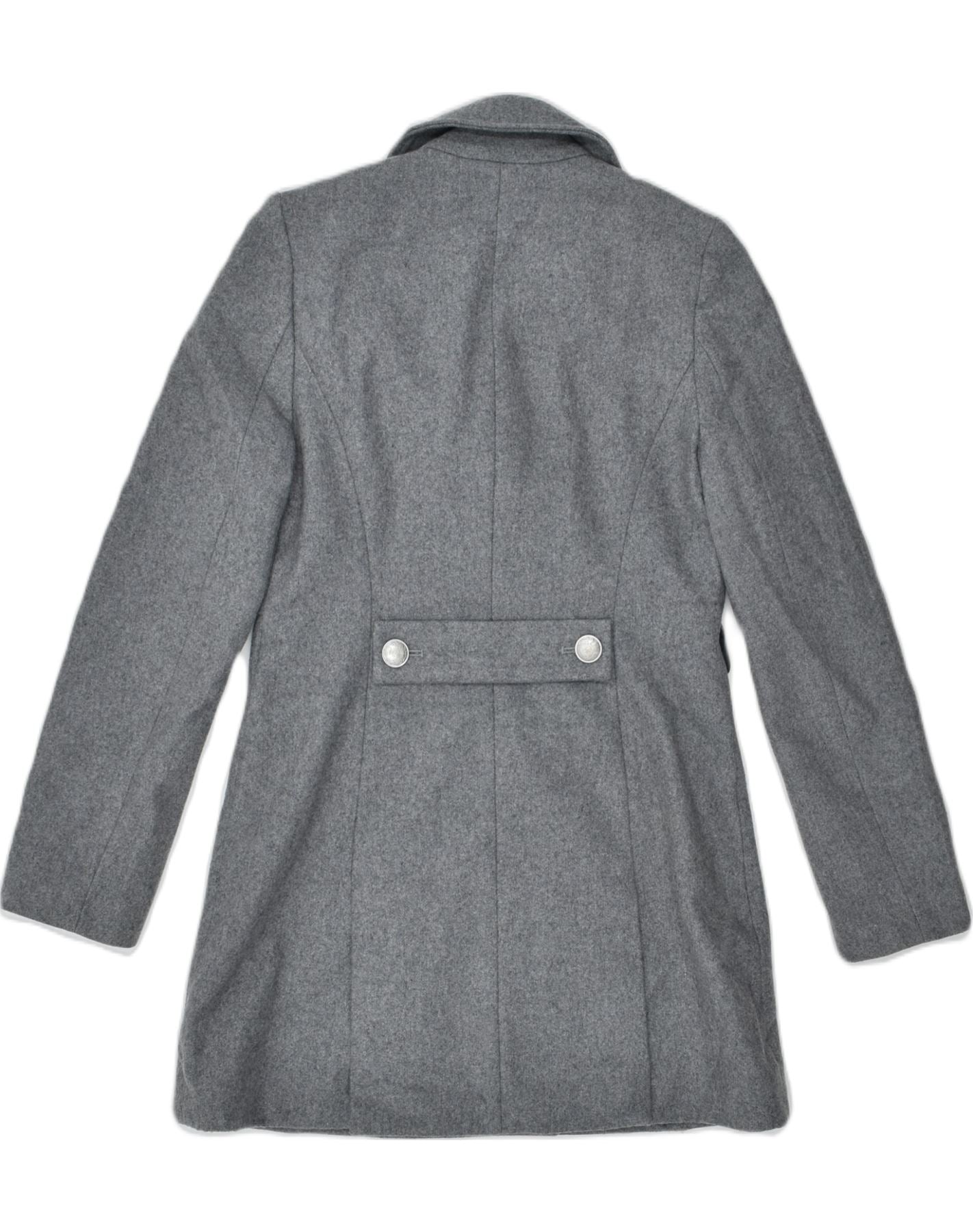 JACK WILLS Womens Double Breasted Coat UK 10 Small Grey Wool Vintage Second Hand Clothing Online Messina Hembry