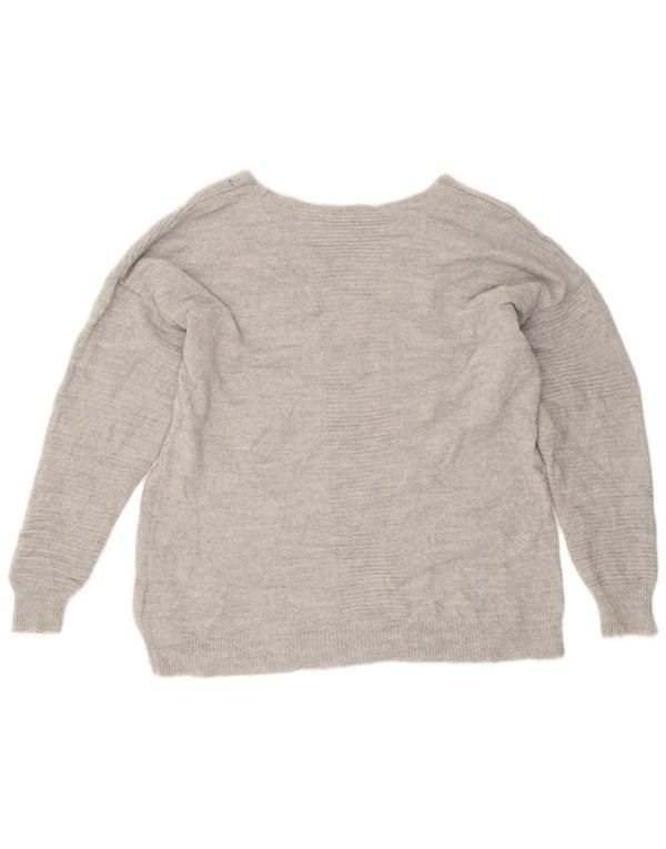 Topshop Womens Oversized V-Neck Jumper Sweater UK 10 Small Grey Acrylic