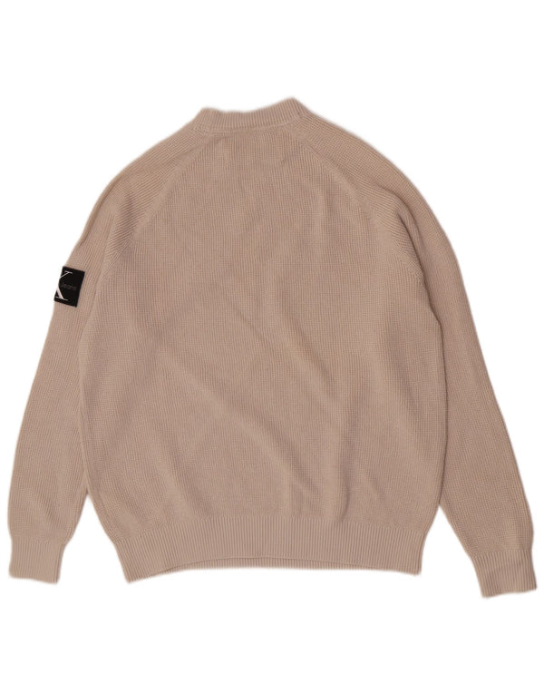 Calvin Klein Jeans Mens Crew Neck Jumper Sweater Small Beige Cotton