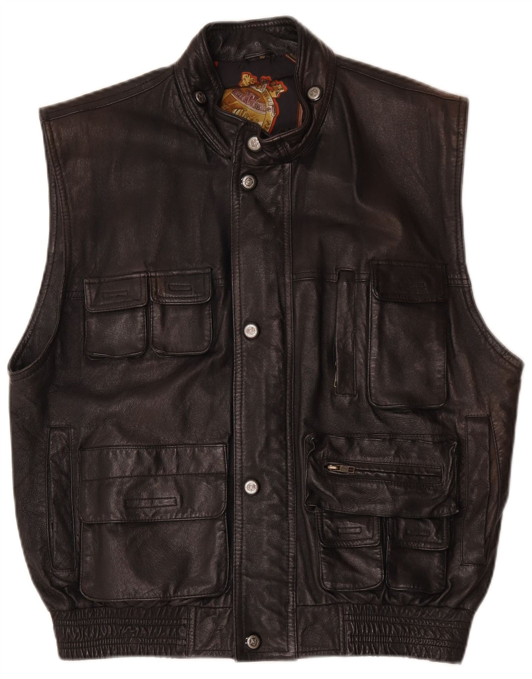 Vintage Mens Leather Gilet IT 50 Large Black Leather