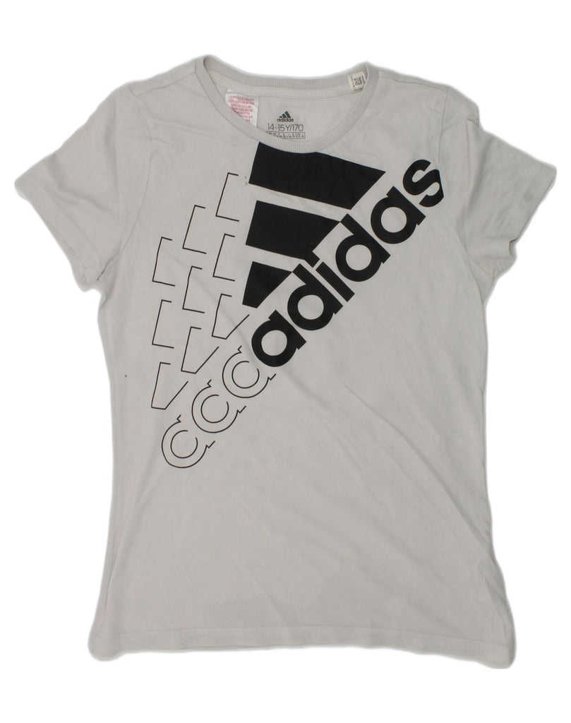 ADIDAS Girls Graphic T-Shirt Top 14-15 Years Grey Cotton | Vintage Adidas | Thrift | Second-Hand Adidas | Used Clothing | Messina Hembry 