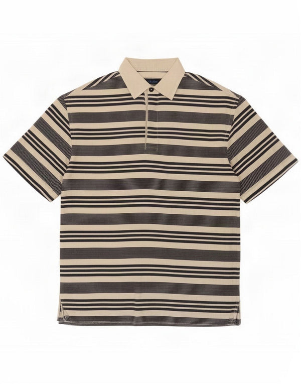 Les Copains Mens Blue Eagle Polo Shirt IT 48 Medium Beige Striped