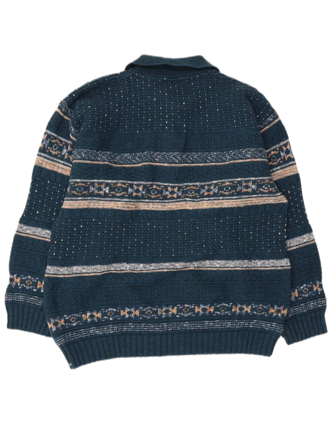 North Pole Mens Polo Neck Jumper Sweater Medium Blue Fair Isle Wool