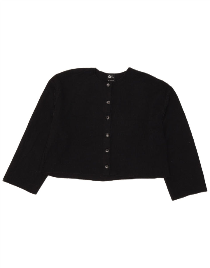 Zara Womens Crop Cardigan Sweater UK 12 Medium Black Polyester