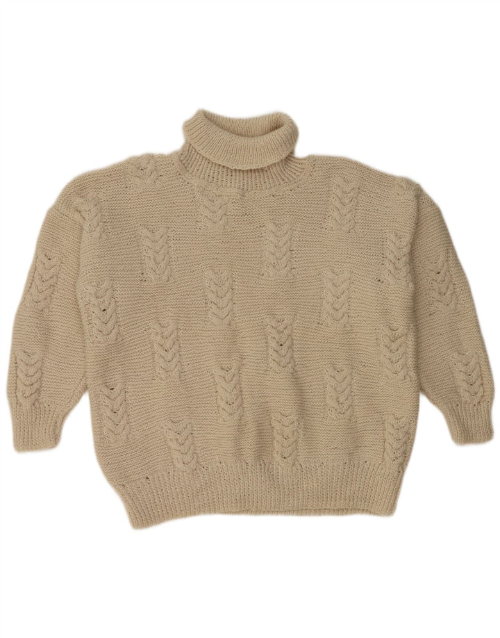 Vintage Womens Crop Roll Neck Jumper Sweater UK 20 2XL Off White