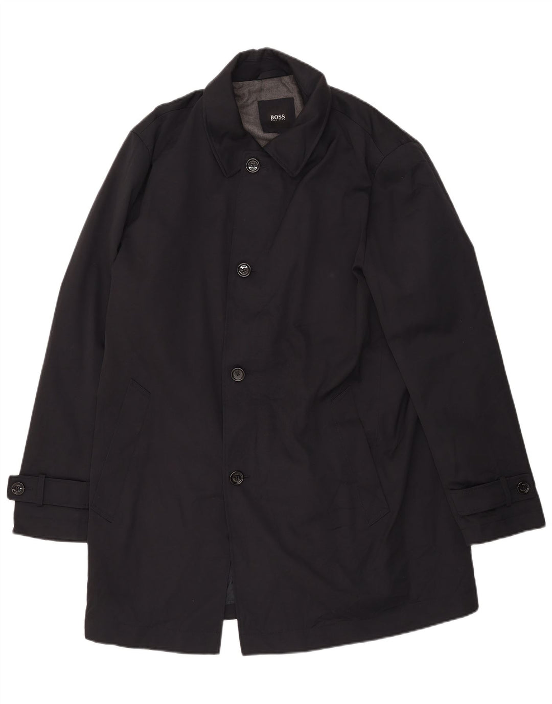 Hugo Boss Mens Overcoat EU 56 3XL Black Cotton