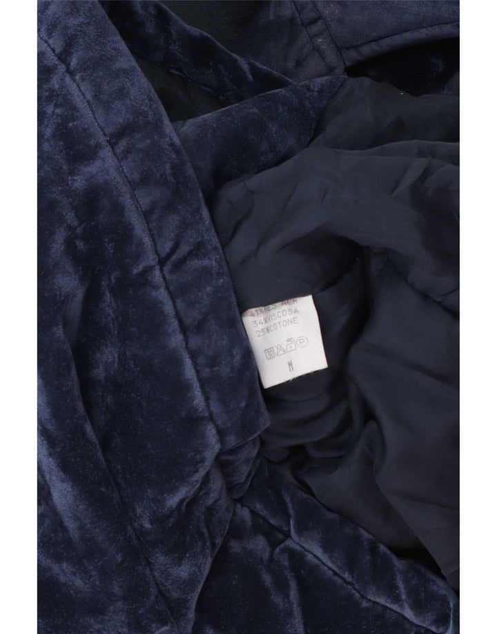 Vintage Womens Oversized Velvet Windbreaker Coat UK 14 Medium Navy Blue