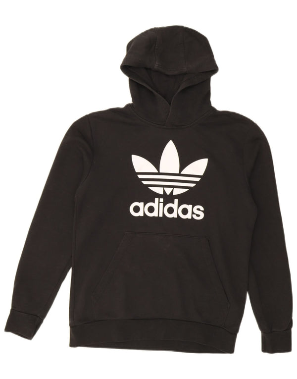 Adidas Boys Graphic Hoodie Jumper 13-14 Years Black Cotton