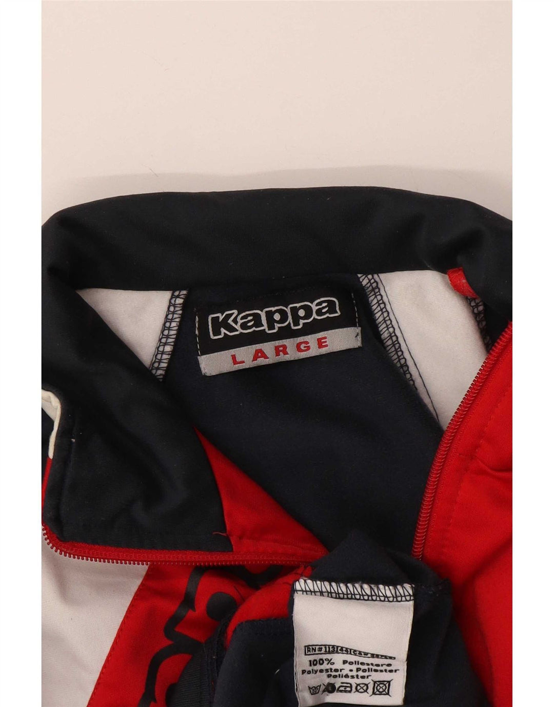 Kappa Womens Graphic Tracksuit Top Jacket UK 14 Large Navy Blue Colourblock
