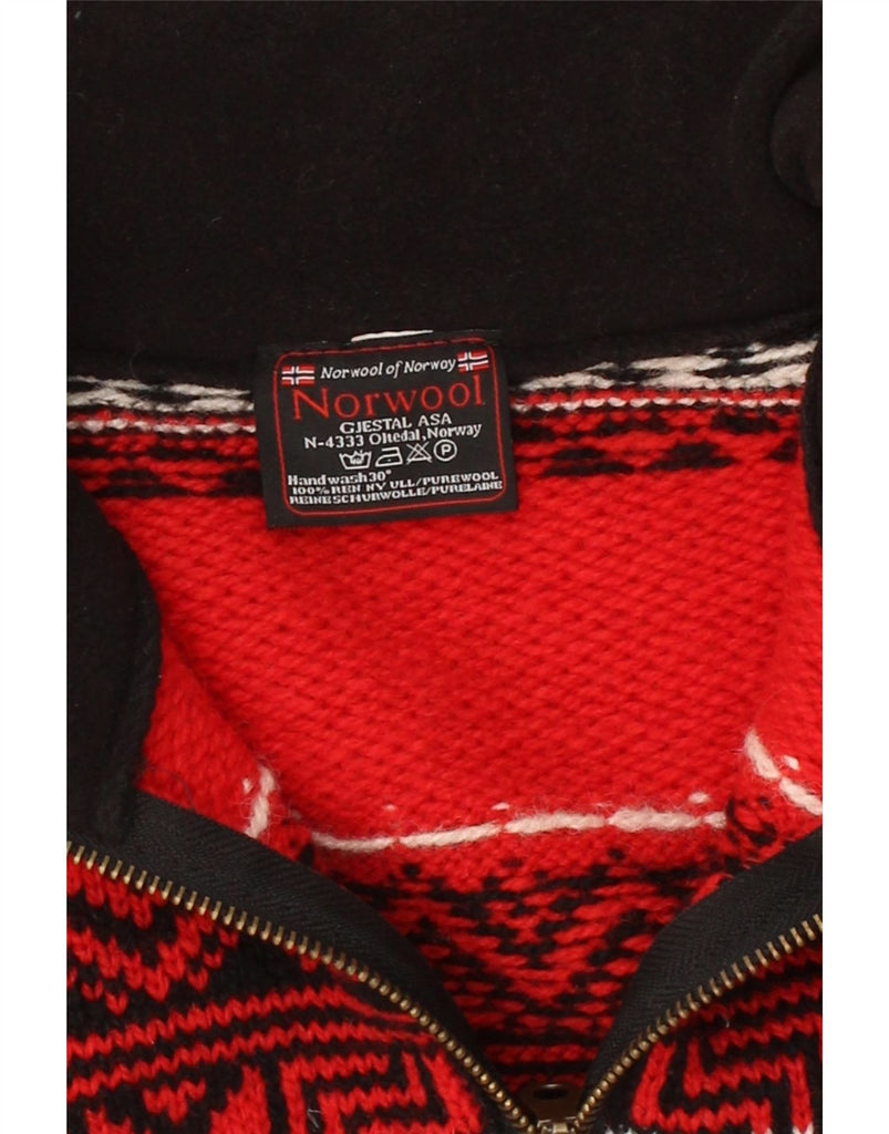 NORWOOL Mens Zip Neck Jumper Sweater XL Red Fair Isle Wool Vintage Norwool and Second-Hand Norwool from Messina Hembry 