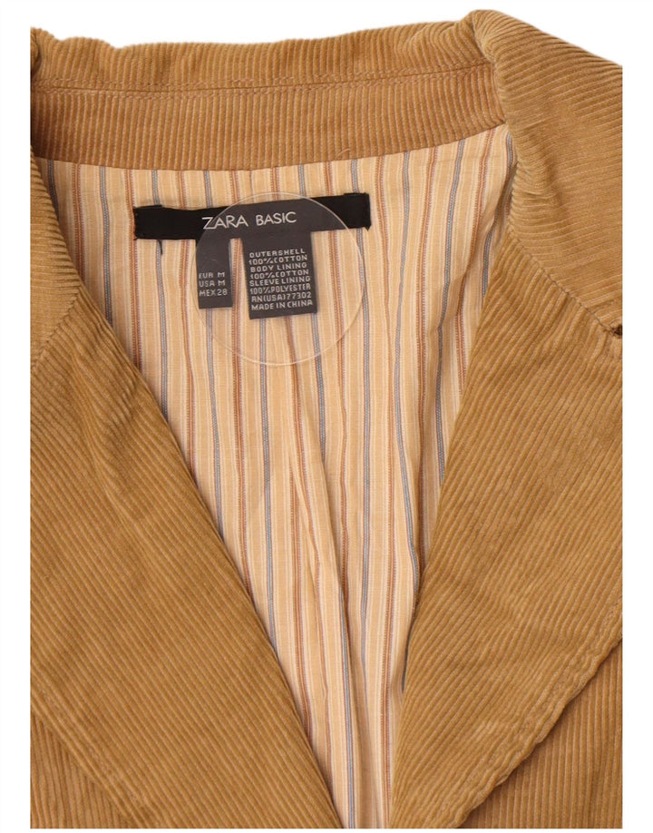 Zara Womens 3 Button Corduroy Blazer Jacket UK 12 Medium Brown Cotton