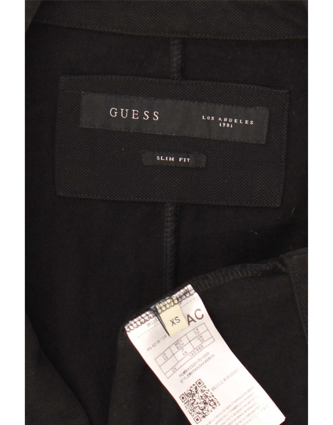 Guess Mens 2 Button Slim Fit Blazer Jacket UK 32 2XS Black Cotton