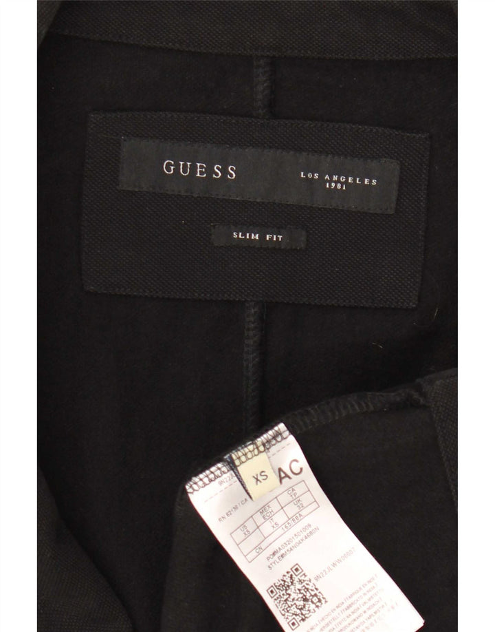 Guess Mens 2 Button Slim Fit Blazer Jacket UK 32 2XS Black Cotton