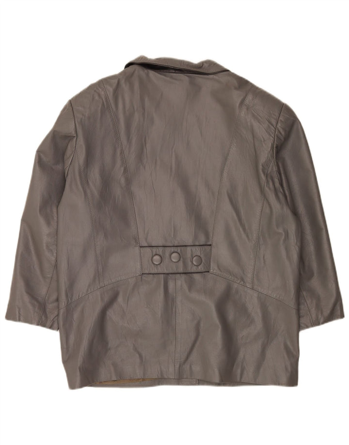 Vintage Womens Loose Fit Leather Jacket UK 18 XL Grey Leather