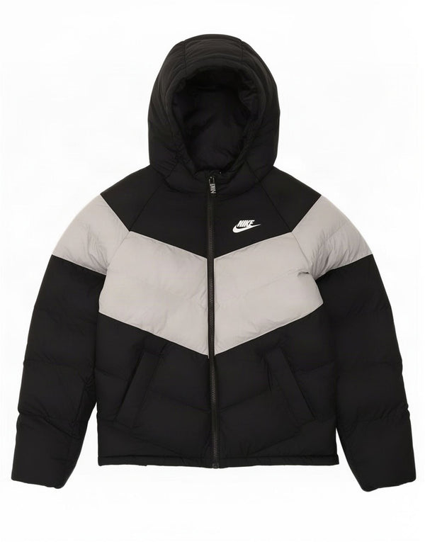 Nike Boys Hooded Padded Jacket 12-13 Years Large Black Colourblock