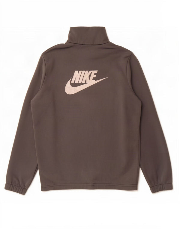 Nike Girls Graphic Tracksuit Top Jacket 8-9 Years Small Grey Colourblock