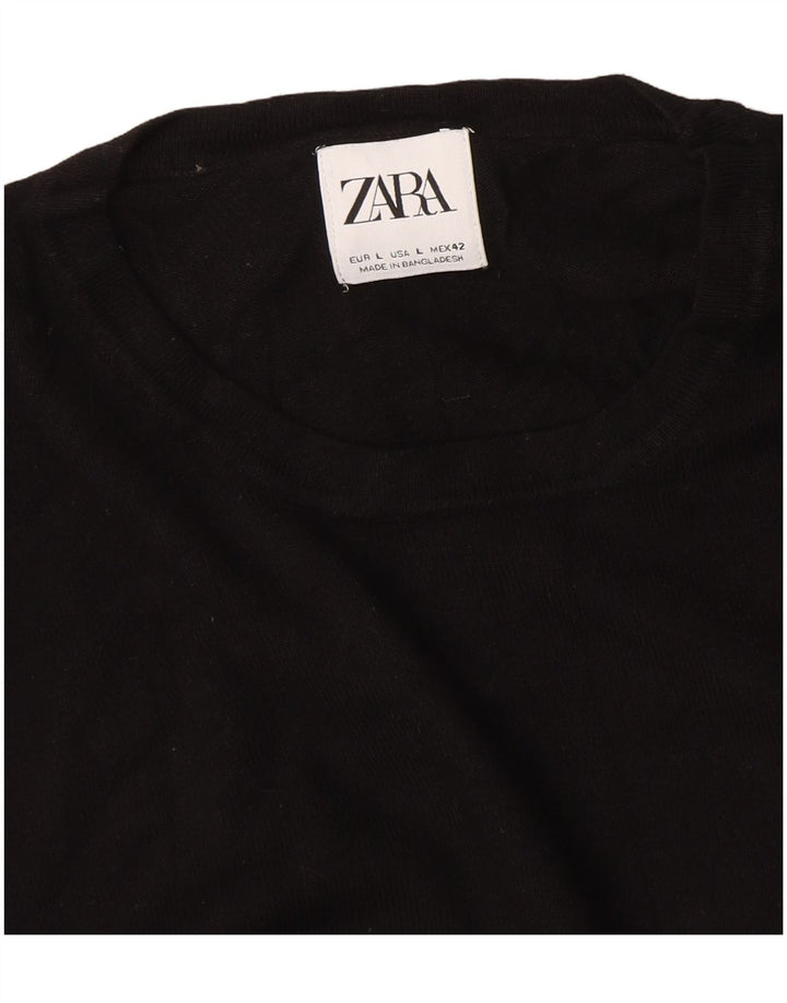Zara Womens Crew Neck Jumper Sweater UK 14 Large Black