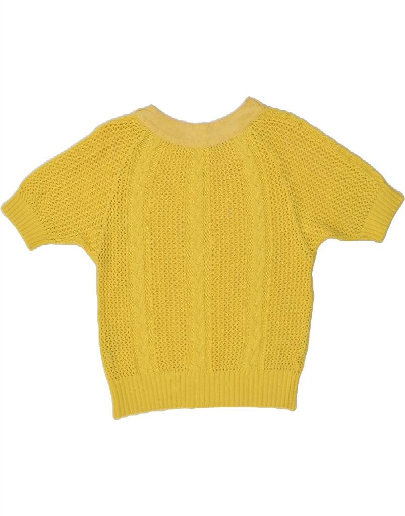 VINTAGE Womens Short Sleeve Boat Neck Jumper Sweater UK 14 Medium Yellow | Vintage Vintage | Thrift | Second-Hand Vintage | Used Clothing | Messina Hembry 