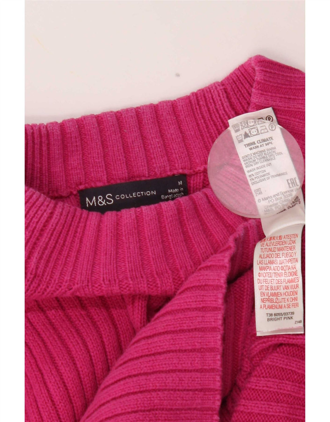 Marks & Spencer Womens Turtle Neck Jumper Sweater UK 14 Medium Pink Cotton