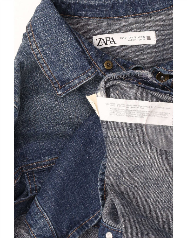 Zara Womens Denim Shirt UK 10 Small Blue Cotton