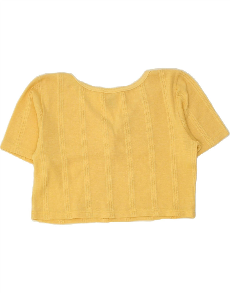 VINTAGE Womens Crop T-Shirt Top UK 14 Medium Yellow Polyester | Vintage Vintage | Thrift | Second-Hand Vintage | Used Clothing | Messina Hembry 