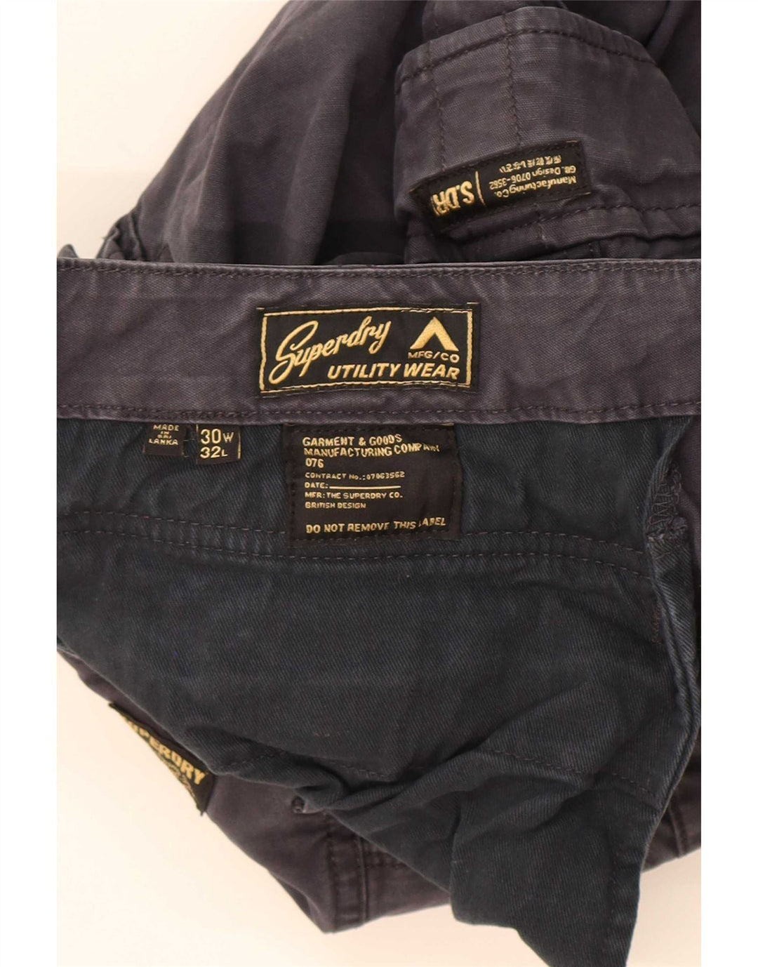 Superdry Mens Straight Cargo Trousers W30 L30 Navy Blue Cotton