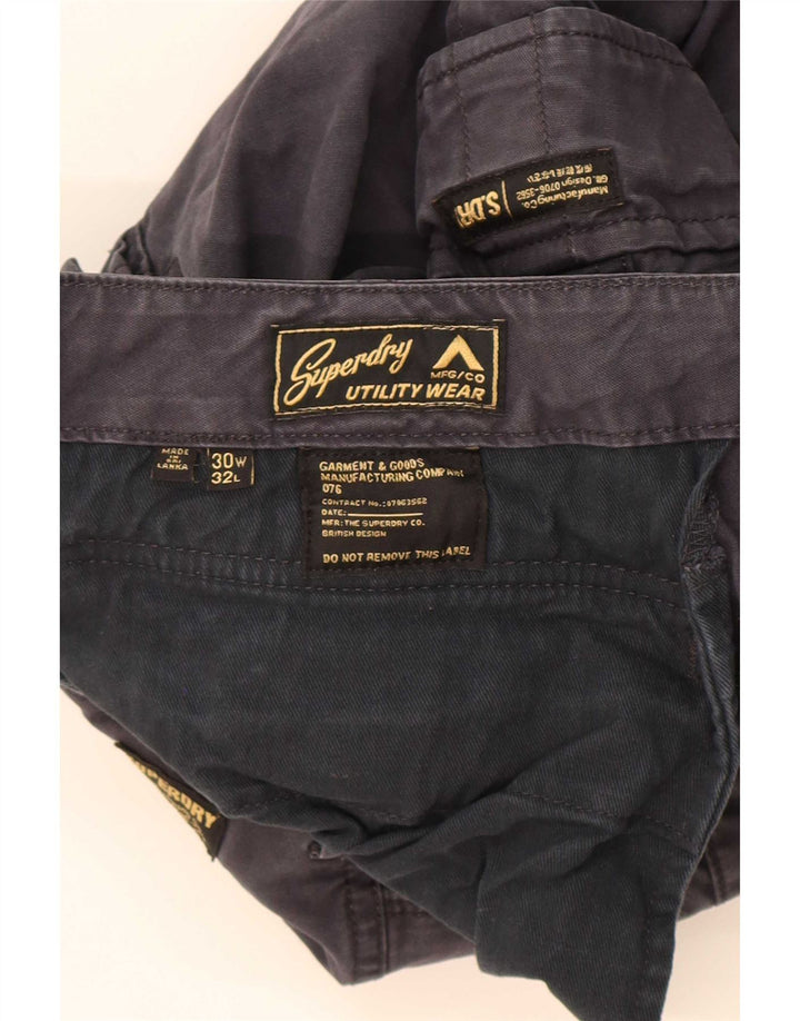 Superdry Mens Straight Cargo Trousers W30 L30 Navy Blue Cotton