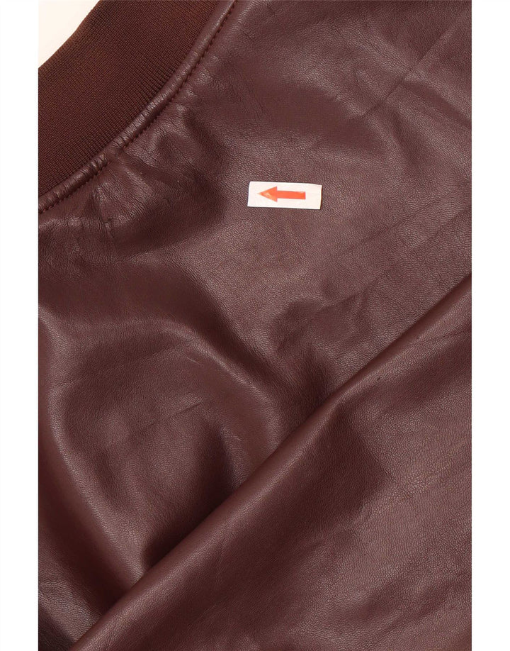 Zara Mens Faux Leather Bomber Jacket UK 38 Medium Brown Polyester
