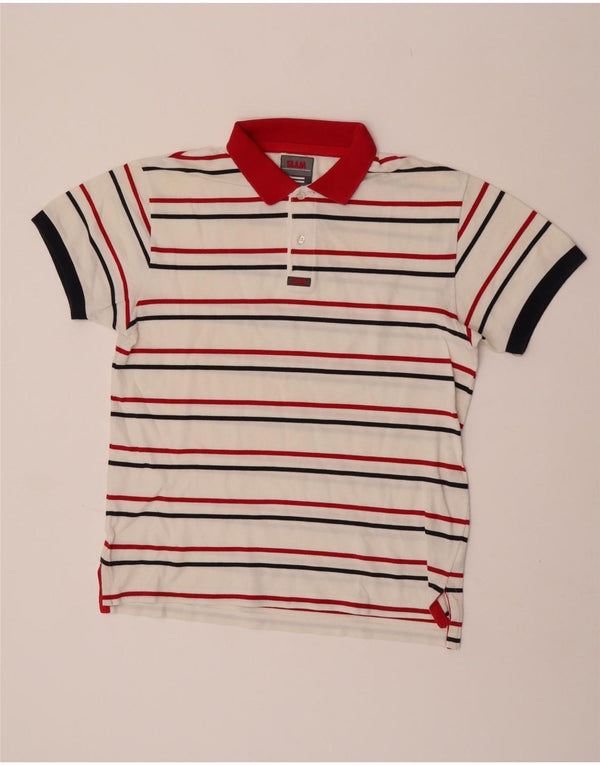 Slam Mens Rugby Polo Shirt 2XL White Striped Cotton
