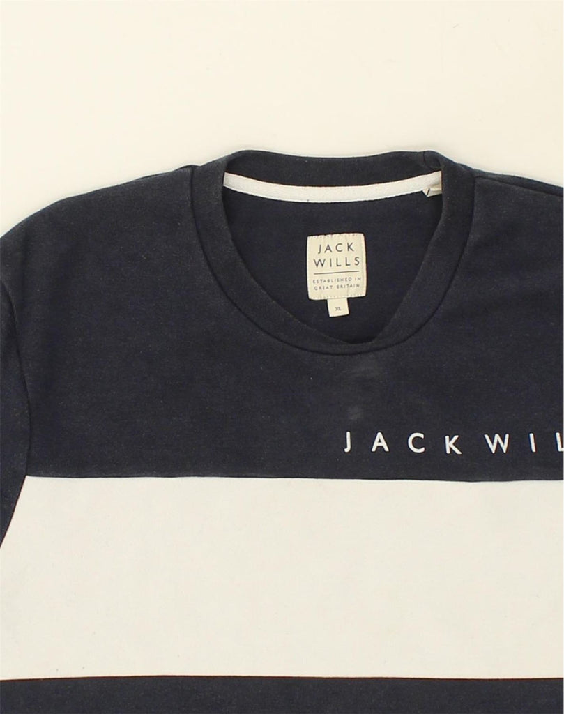 JACK WILLS Mens Sweatshirt Jumper XL Navy Blue Colourblock Cotton | Vintage Jack Wills | Thrift | Second-Hand Jack Wills | Used Clothing | Messina Hembry 