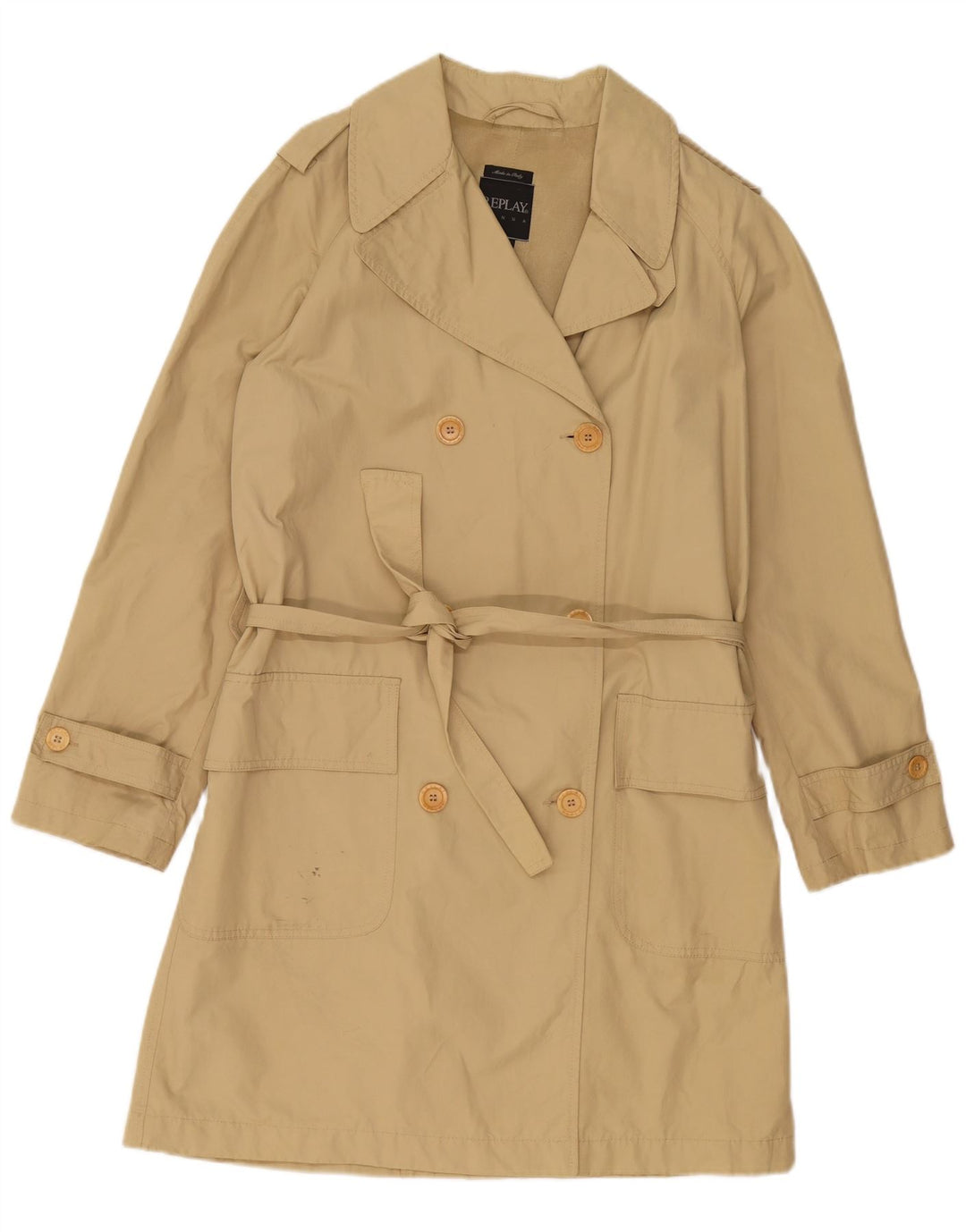 REPLAY Womens Trench Coat UK 14 Medium Beige Cotton