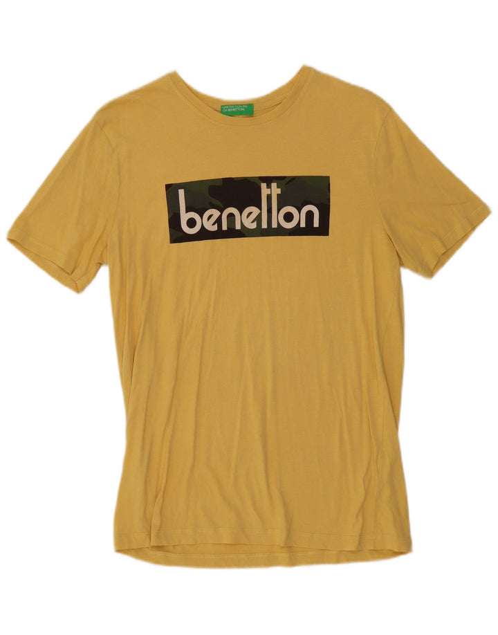 Benetton Mens Graphic T-Shirt Top Medium Yellow Cotton