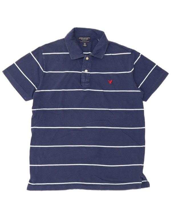 American Eagle Mens Polo Shirt Small Navy Blue Striped Cotton