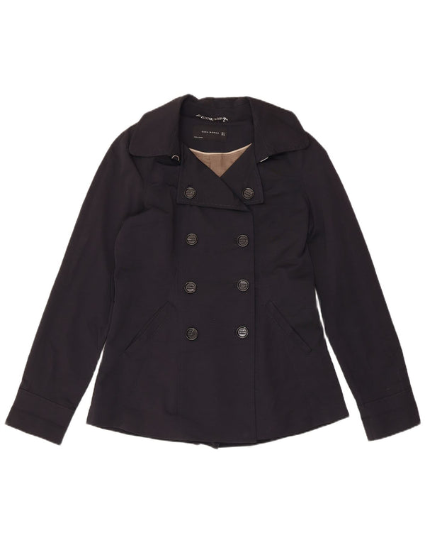 ZARA Womens Pea Coat UK 12 Medium Navy Blue Cotton