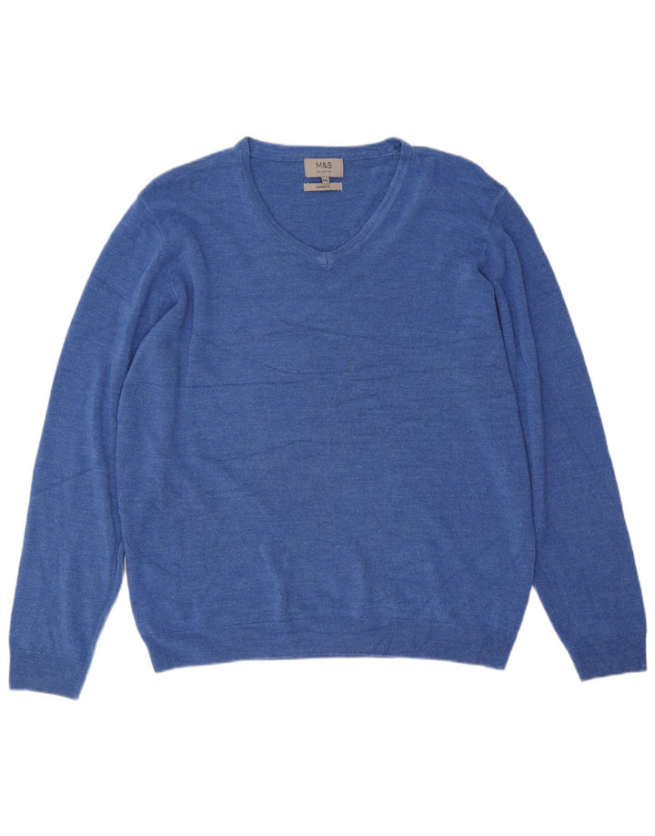 Marks & Spencer Mens V-Neck Jumper Sweater 2XL Blue Acrylic