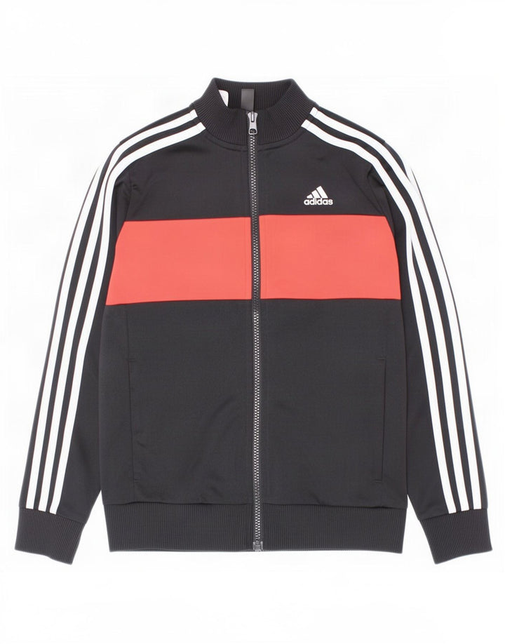 Adidas Boys Tracksuit Top Jacket 9-10 Years Black Colourblock Polyester