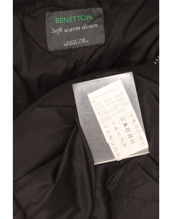 Benetton Womens Hooded Padded Coat UK 10 Small Black