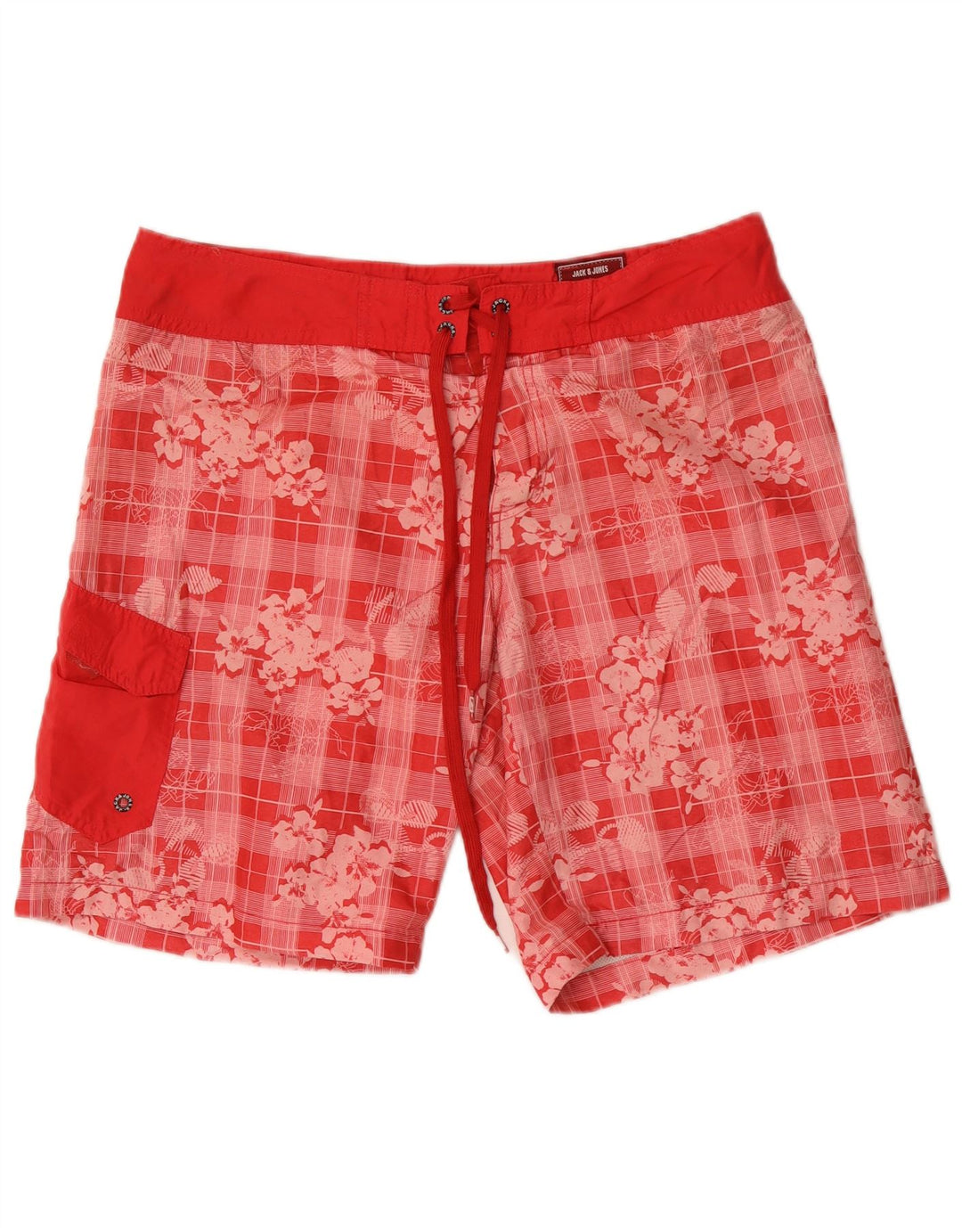 Jack & Jones Mens Swimming Shorts Large  Red Floral Polyester