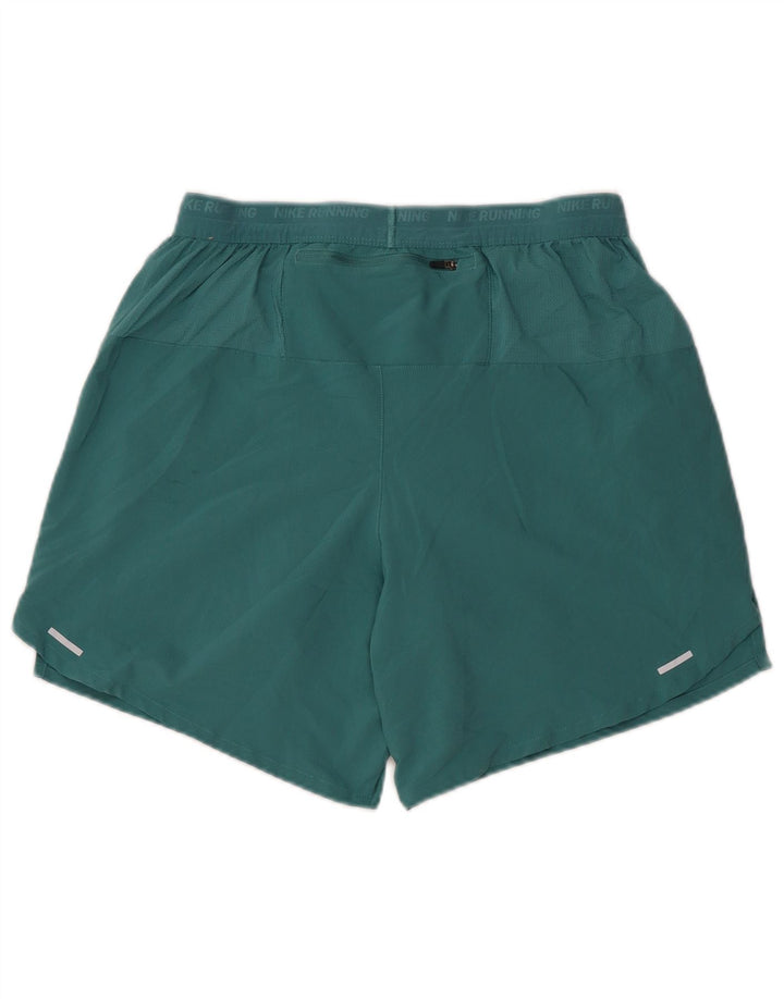NIKE Womens Dri Fit Graphic Sport Shorts UK 14 Medium  Green Polyester