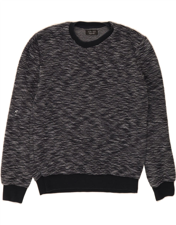 ZARA Mens Sweatshirt Jumper Small Navy Blue Chevron Cotton Vintage Zara and Second-Hand Zara from Messina Hembry 