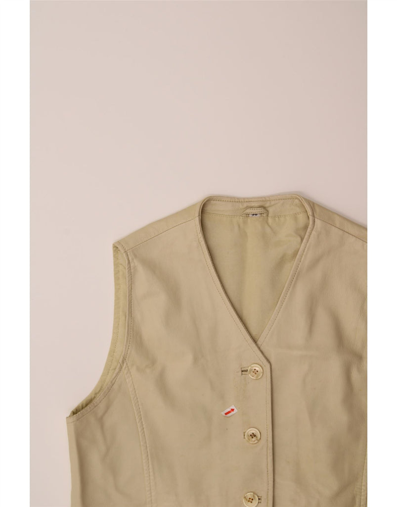 VINTAGE Womens Leather Waistcoat EU 38 Medium Beige Leather Vintage Vintage and Second-Hand Vintage from Messina Hembry 