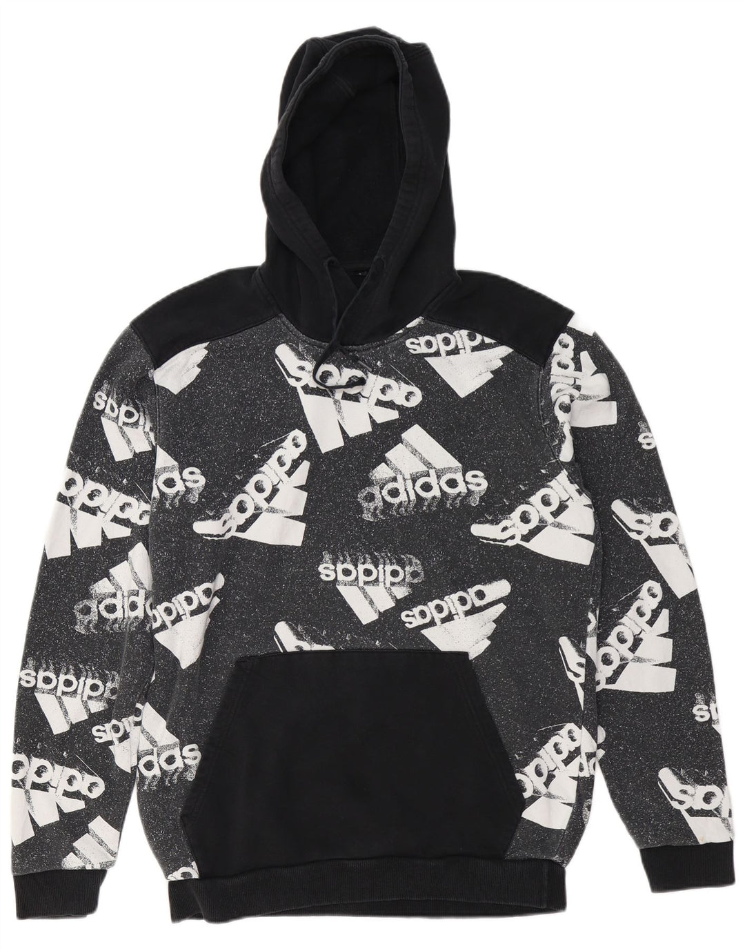 ADIDAS Mens Graphic Hoodie Jumper Large Black Colourblock Cotton
