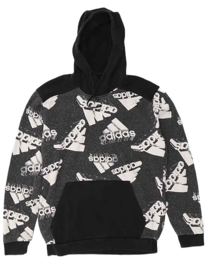 ADIDAS Mens Graphic Hoodie Jumper Large Black Colourblock Cotton