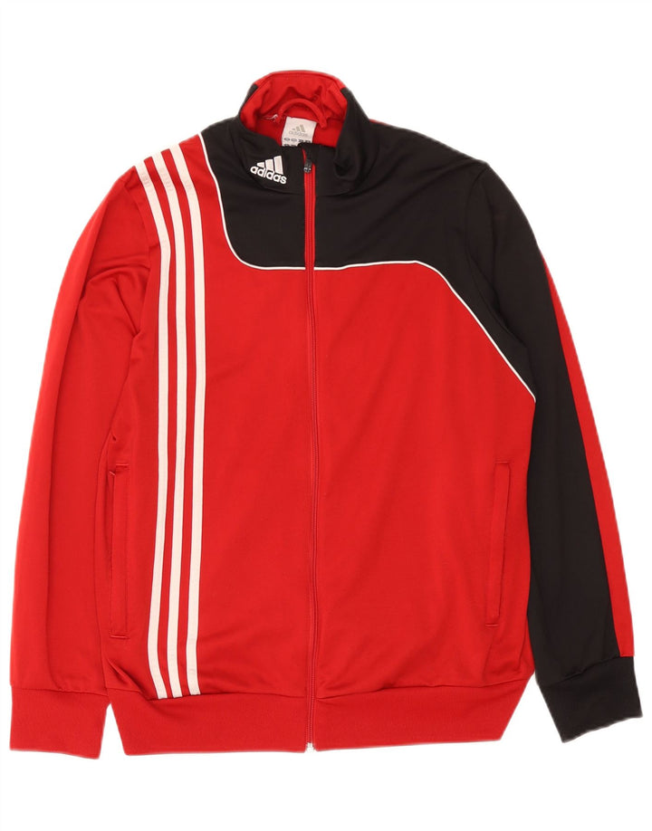 Adidas Boys Tracksuit Top Jacket 15-16 Years Red Colourblock Polyester