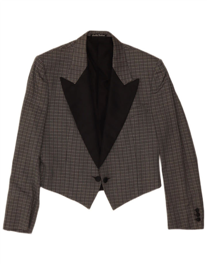 Sidi Womens Double Breasted Blazer Jacket IT 48 XL Grey Check Silk